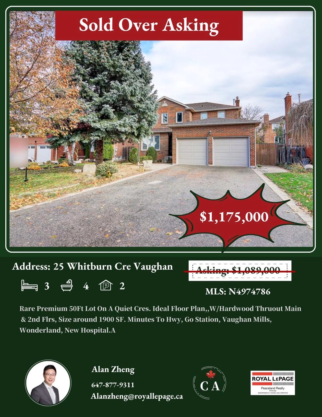 Double Detached House For Sale - 25 Whitburn Cres, Vaughan ON
