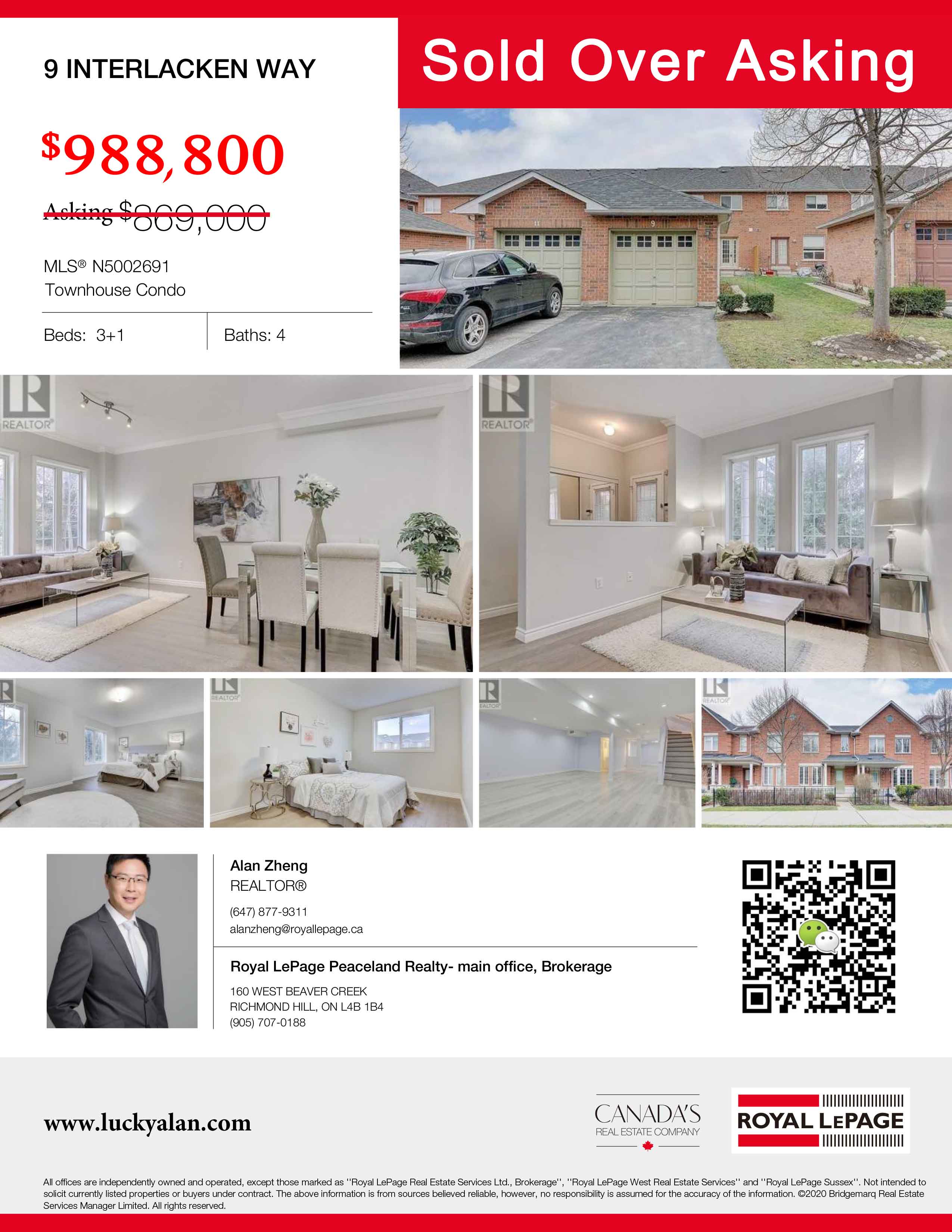 Luxury Townhouse For Sale – 9 Interlacken Way, Markham Unionville