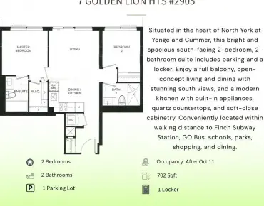 #2905-7 Golden Lion Hts Newtonbrook East 2睡房2卫生间1车位, 出售价格684900.00加元